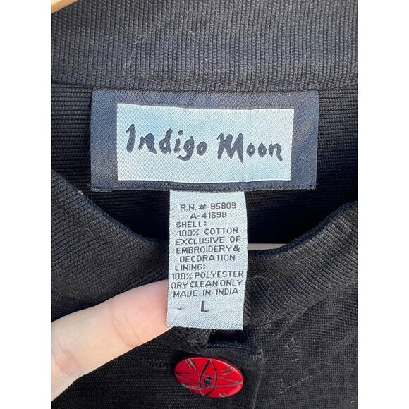 Indigo Moon Black Embroidered Jacket Floral Coat Mid Length Colorful LARGE - Picture 7 of 9